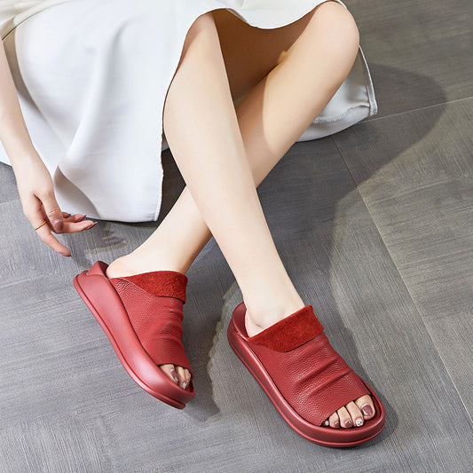 2024 Premium Quality Women's Soft Leather Platform Sandals
